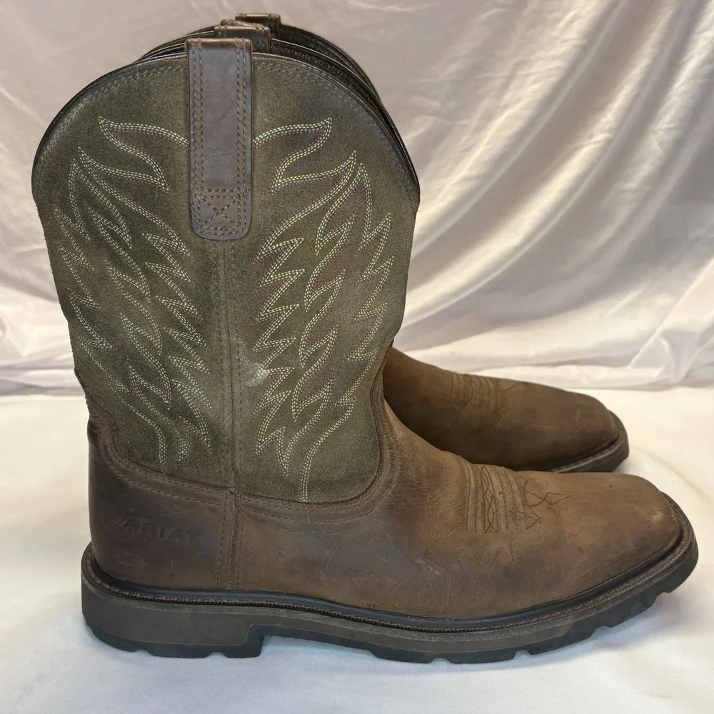 Ariat Boots Mens Size 11 D Groundbreaker Steel Toe Work Brown Leather Pull On